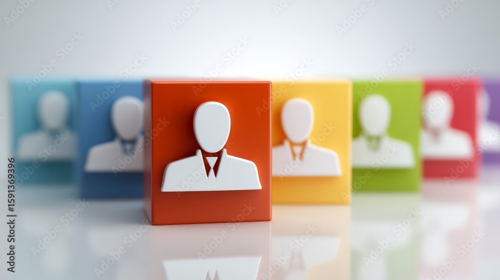 Obraz premium Colorful icons representing diverse professional identities in a modern workplace.