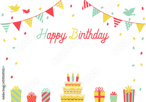 バースデーカード_誕生日パーティー背景（ヨコ） happy birthday