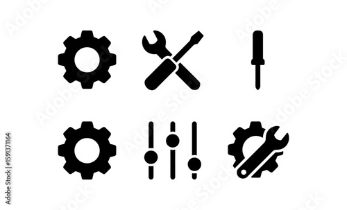 Set of repair and maintenance icons in bold silhouette style