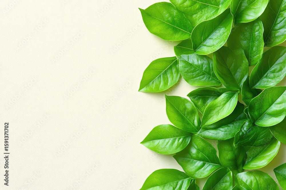 Fototapeta premium Fresh green leaves on a light background