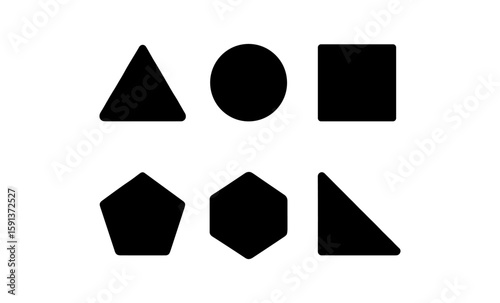 Geometric shapes collection: triangle, oval, square, pentagon, hexagon