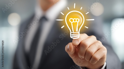 A businessman holding a glowing light bulb symbolizing creativity and innovation.