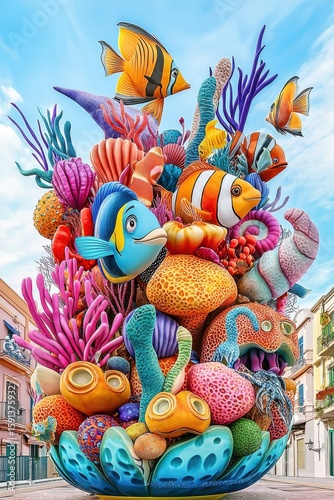 Vibrant underwater scene featuring colorful coral and fish.