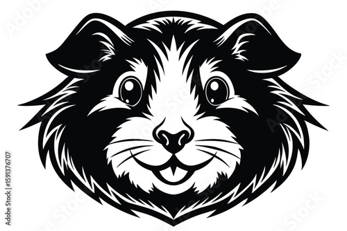 Black and white shows a smiling dog face with pointy fur around it