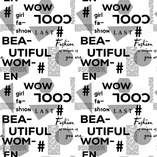 geometric black grey and white writing font alphabetic  fashion gril slogan pattern background texture abstract art print design