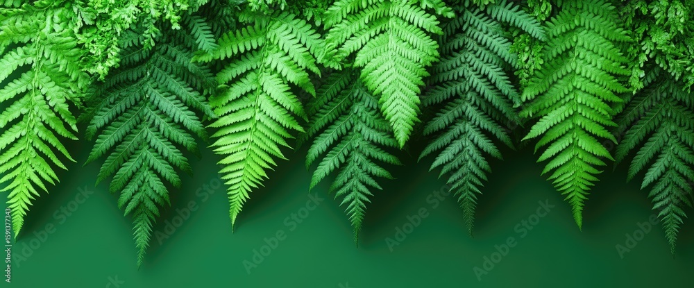 Obraz premium Lush green fern leaves on a dark green background