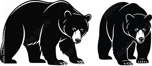 Majestic Black Bear Vector Graphics for Wildlife and Nature Designs, Isolated Grizzly Bear Illustration for Creative Projects