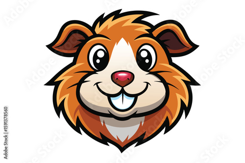 Cheerful cartoon guinea pig face is showcased with a whimsical and friendly appearance