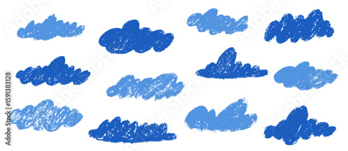 Vector doodle star clouds icons hand drawn elements. Chalk crayon sketch glitter design collection for christmas pattern. 