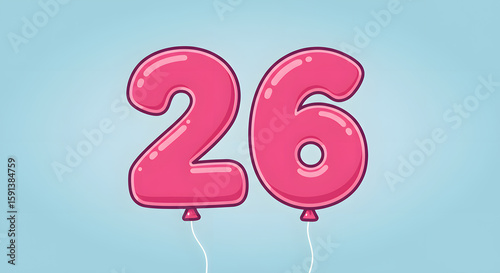 Pink Number Balloons Shaped As 26 on Light Blue Background