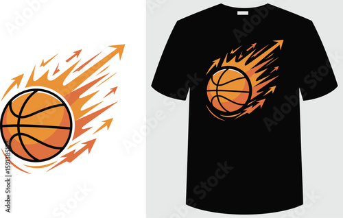 T shirt design a flaming basketball with arrows on a white background