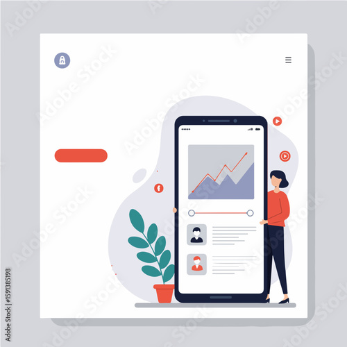 Modern Landing Page Design Featuring a Smartphone with Growing Graph