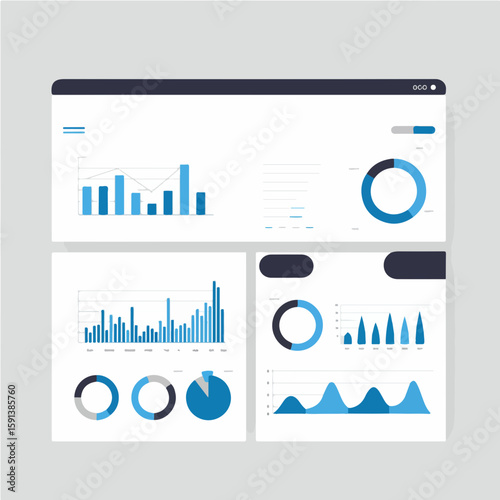 Modern Business Dashboard with Various Charts and Graphs