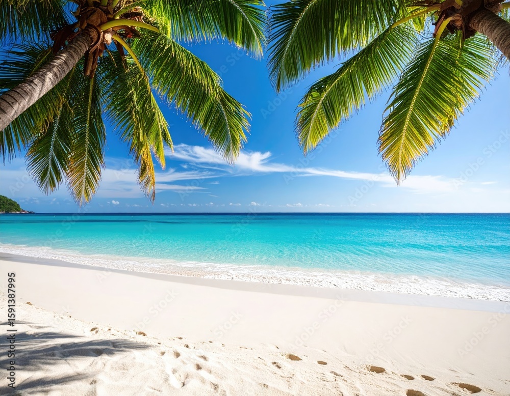Obraz premium Tropical beach paradise with palm trees (1)