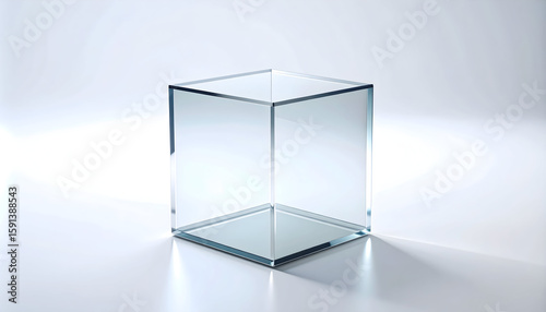 Transparent Glass Cube on White Background