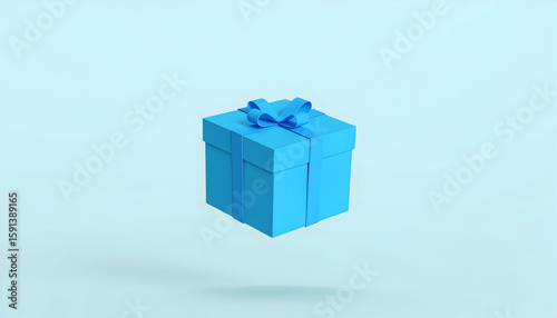 Light Blue Gift Box with Ribbon on Pastel Blue Background