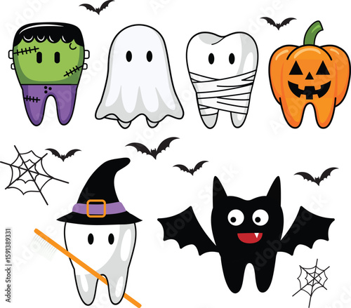 Cute Halloween Tooth Dentist Design Vector 
