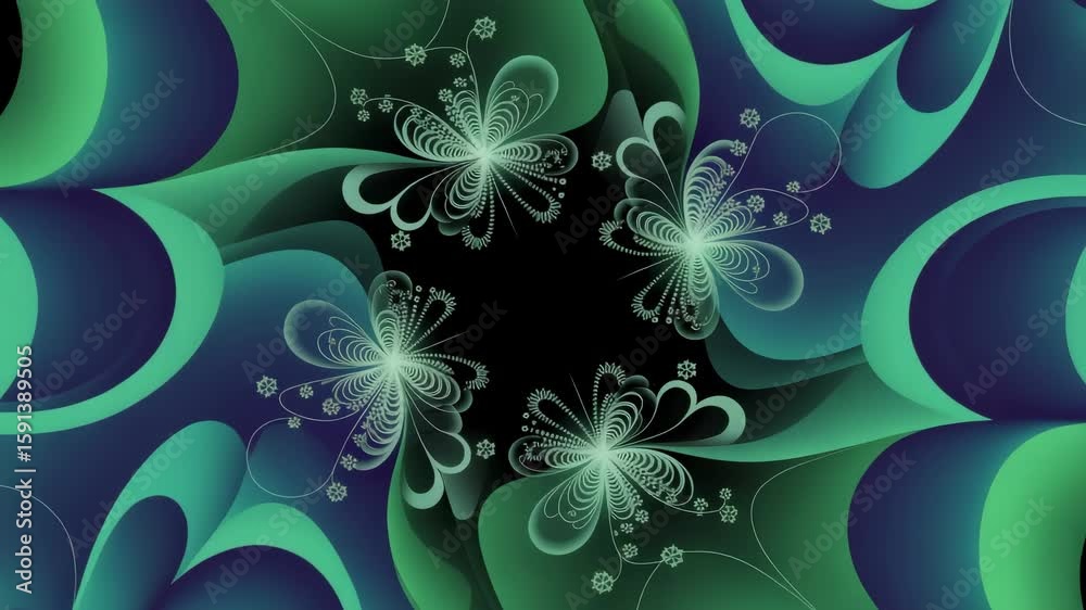 Abstract Fractal With Green Swirling Flowers Abstract Fractal With Green Swirling Flowers