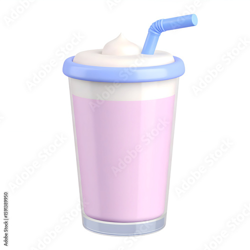 Pink Milkshake with Whipped Cream in a Clear Plastic Cup