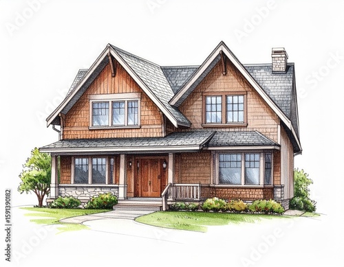 Colorful sketch of a craftsman-style house