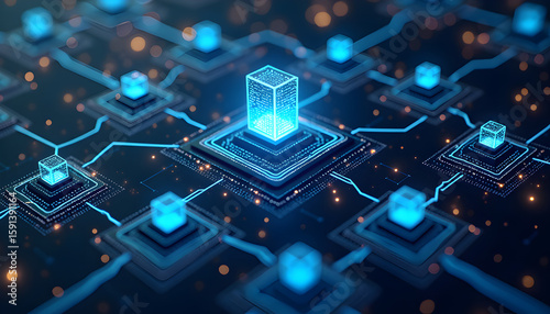  Blockchain Technology Concept With Digital Nodes.