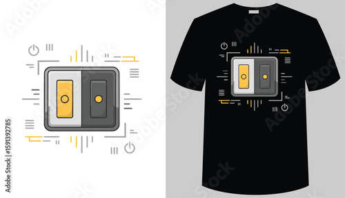 T shirt design a toggle switch design in both on and off positions