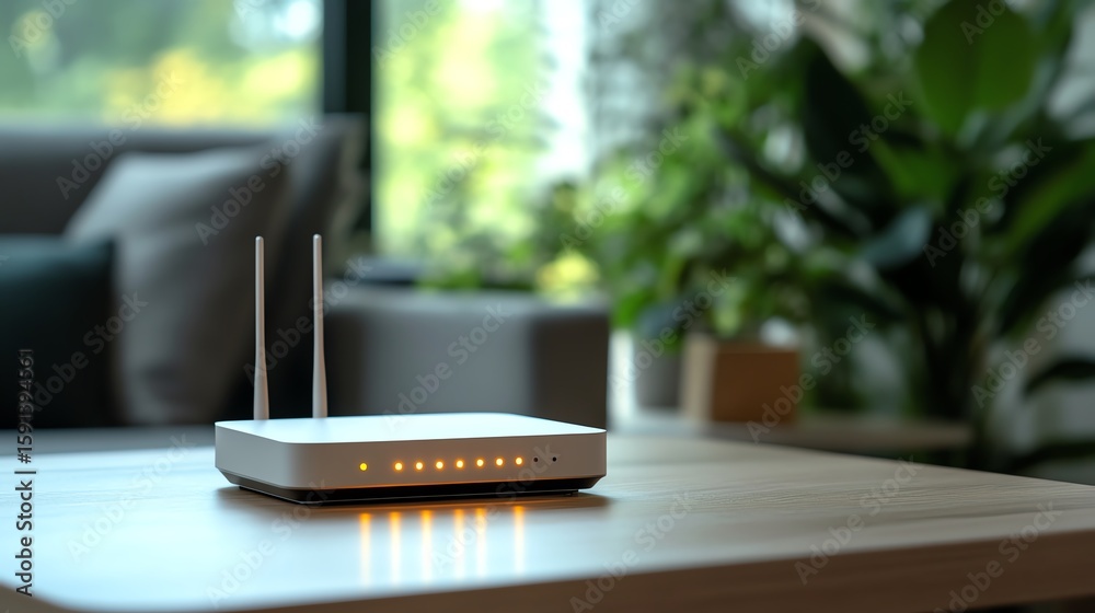 Modern wireless router on a wooden table. Modern wireless router on a wooden table.