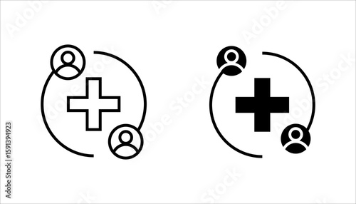 Medical referrals, patients line icon set.
 vector illustration, pictogram isolated on white background. color editable
