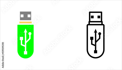 Vector usb flash drive vector icon  set. vector illustration, pictogram isolated on white background. color editable
