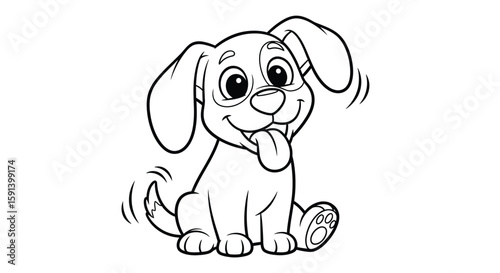 Smiling Puppy: A cheerful and adorable puppy, brimming with joy, sits in a playful pose, its tongue playfully lolling out, embodying the essence of youthful exuberance.