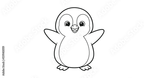 Cartoon Penguin: A charming cartoon penguin strikes a friendly pose with its wings outstretched. Its cheerful expression and simple design exude an air of innocence.