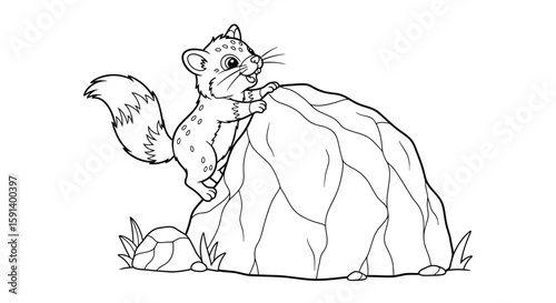 Climbing Squirrel: A charming illustration of a squirrel playfully scaling a rock, captured with delightful details and artistic flair.