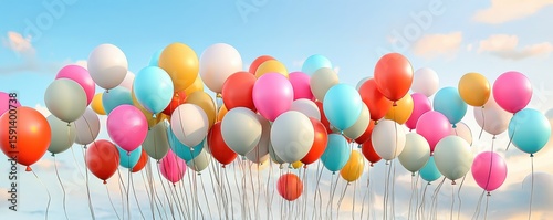 Colorful balloons against a clear blue sky for festive occasions.