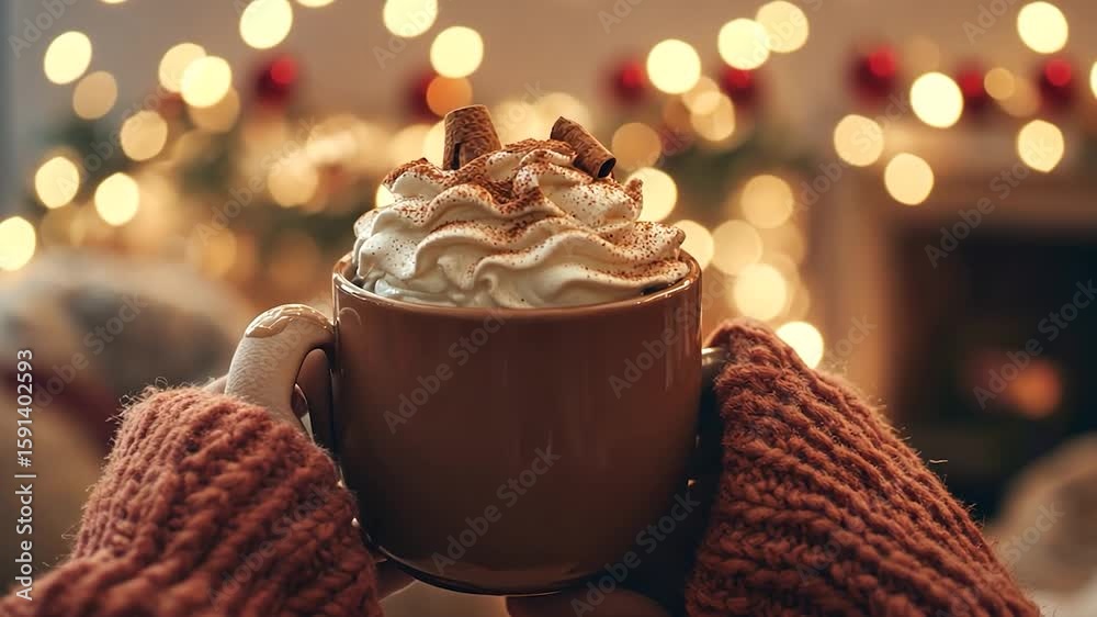 Cozy hot drink held in hands