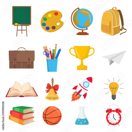 Cute school supplies Back to school Board bag globe palette ball books clock
