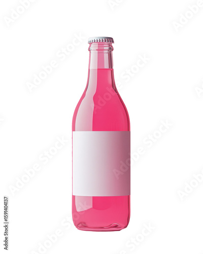 Bright pink drink in a clear bottle on a white background