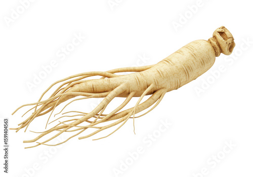 A fresh ginseng root with many tendrils isolated on a transparent background