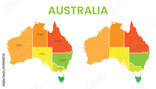 Colourful  Australia map. Karte von Australien. Vector drawing. White background.