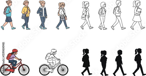 Walking and biking to school vector illustration back to school concept student commuting clip art design