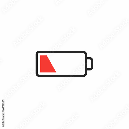A minimalist illustration of a battery icon with a low charge level, indicated by a small red section.
