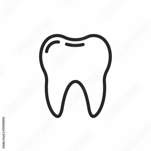 A simple, minimalist line drawing of a human tooth, depicted in black against a white background.