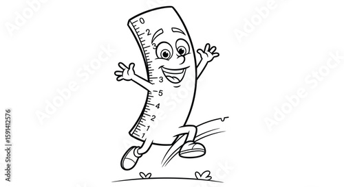 Playful Ruler's Leap: A cheerful, anthropomorphic ruler joyfully bounds forward, its animated face radiating glee and the essence of learning.