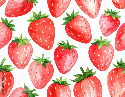 Watercolor strawberry pattern on white background (2)