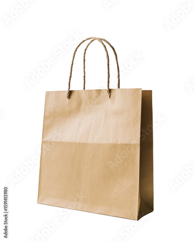 Brown paper shopping bag isolated on white background