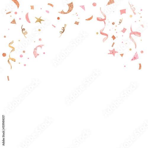 pink and white confetti rain isolated on transparent background, png birthday party and anniversary celebration overlay social media design element  