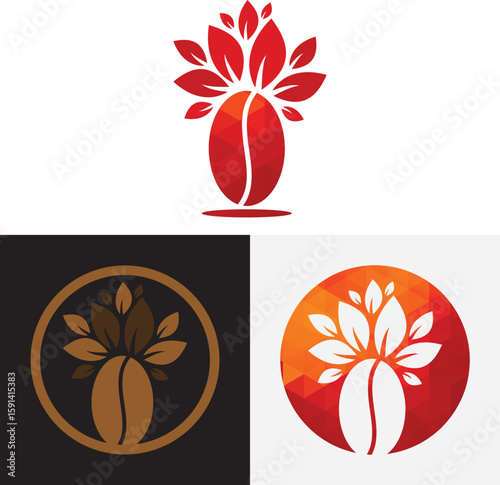 kick boxing logo vector icon. kick boxer attack sport logo icon vector.Coffee Bean and Leaf Logo. Eco Coffee Logo vector illustration.