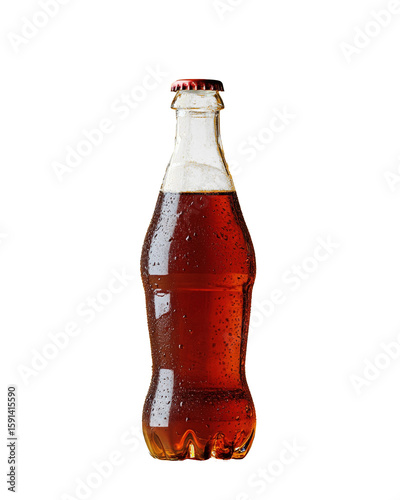 Classic glass soda bottle with condensation on surface