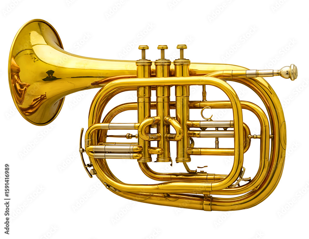 Fototapeta premium Golden brass alto horn musical instrument isolated on transparent background