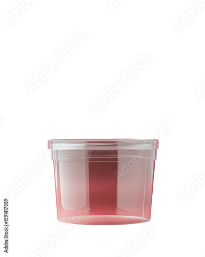 Clear container with pink liquid on white background