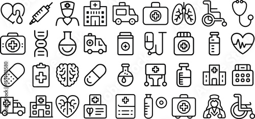 Medical healthcare icon set,hospital,pharmacy surgeon, general practitioner, pediatrician, and more vector illustration